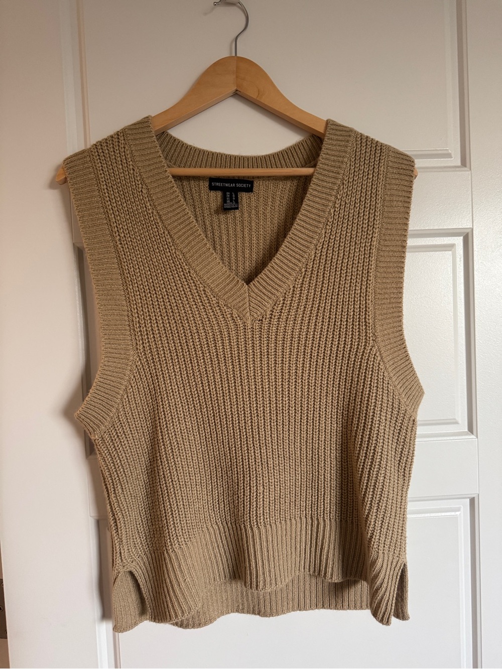 Streetwear Society Women’s Tan Knit V-Neck Sweater Vest